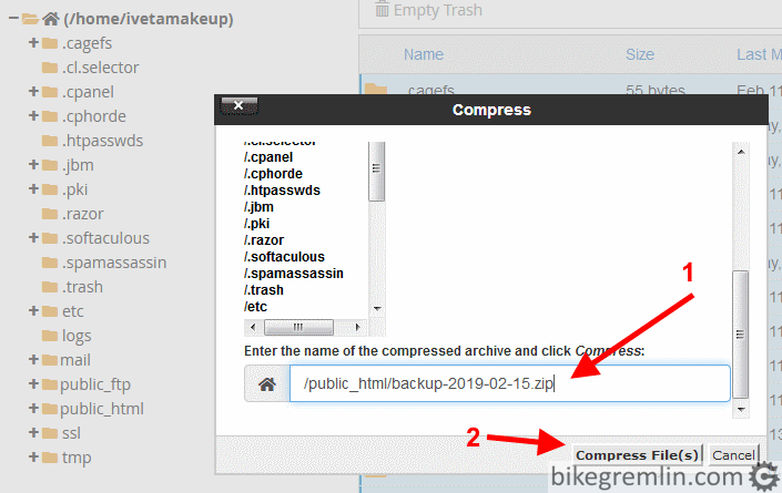 Writing the directory (path) and archive name (1) and starting the compression (2) Picture 5