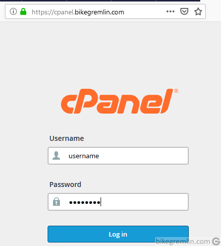Logging into the cPanel with a username and password Picture 1