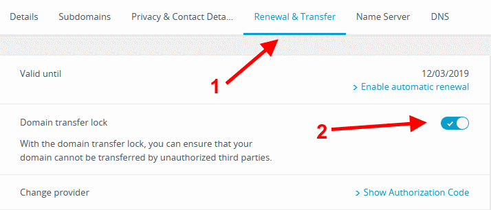 Go to “Transfer” options (1) and now You will be allowed to disable the transfer lock (2) Picture 3