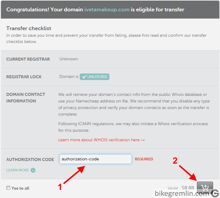 Entering authorization code (1) and confirming transfer (2) Picture 8