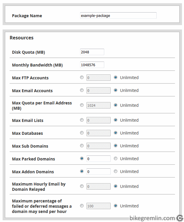 Choosing package name (“example-package”) and setting up the limits Picture 4