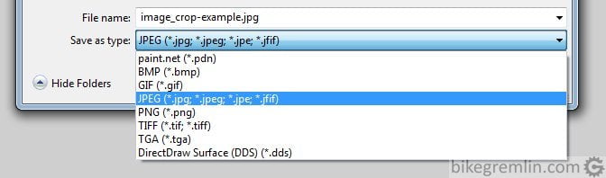 Choosing the image saving format.