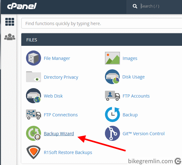 Selecting “Backup Wizzard” option from cPanel Picture 9