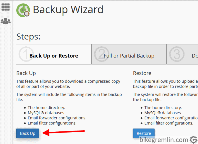 Selecting the "Back Up" option Picture 10