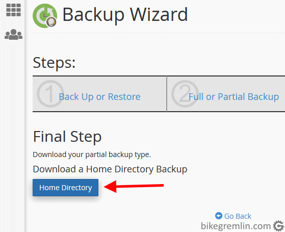 If you chose option (1) in the previous picture, this is what the menu looks like, click on “Home Directory” backup Picture 12