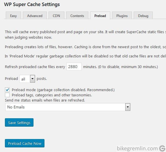 Enabling cache preload for all the pages