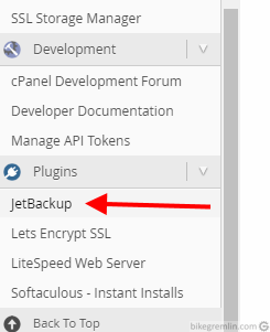 Biranje JetBackup opcije iz WHM-a Slika 1