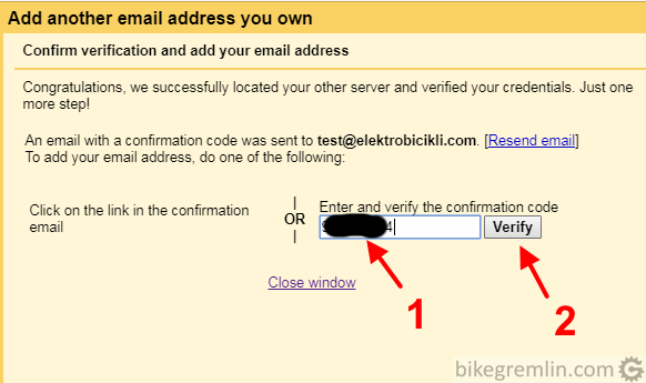 Copy/paste verifikacionog koda (1) i klik na "Verify" (2) Slika 7
