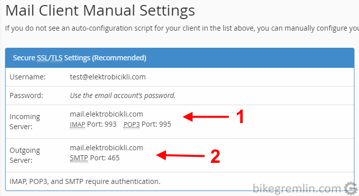 In addition to the username and password, you should also write down: Incoming server name and ports (1) Outgoing server name and ports (2) Picture 4