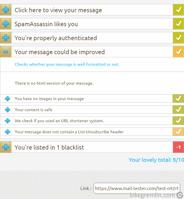 Rezultati mail-tester.com testa Slika 9