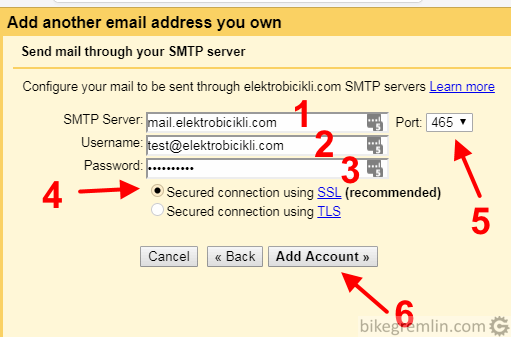 gmail secure smtp control panel