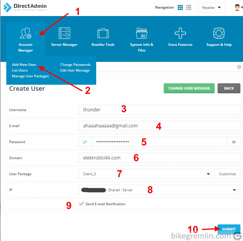 Creating a new user account and choosing a package they will be allotted (7)