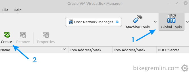 Kliknite na "Global Tools" (1), pa na "Create" (2)