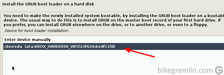 Choose the drive where Kali is installed for GRUB loader