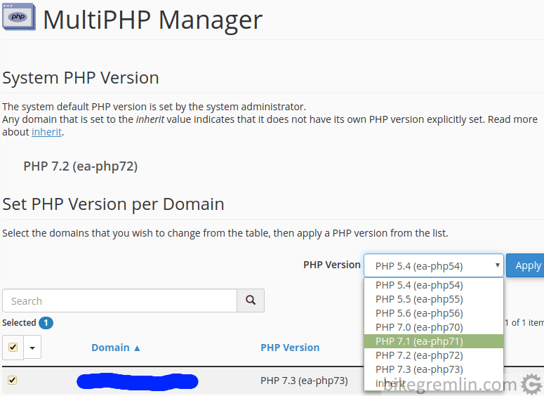 MultiPHP Manager opcije