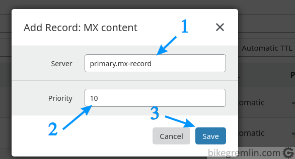 Of course, instead of "primary.mx-record" you should enter your MXroute Primary MX record