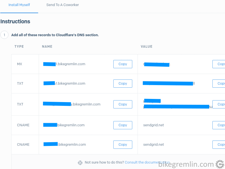 Copy the given data and create DNS records as instructed