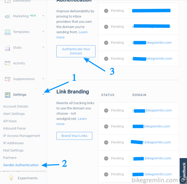 Choosing SendGrid options for domain authentication