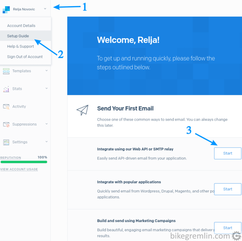 Choose the "Setup Guide" (2) and the desired integration method (3)