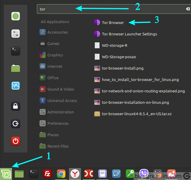 Starting TOR Browser using menu icons