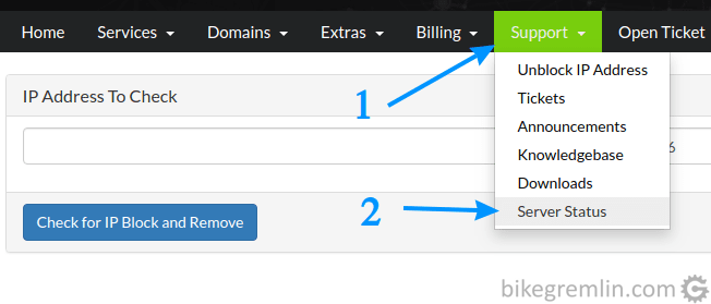 Checking hosting provider's server/network status. Problem announcements are usually shown on this page.