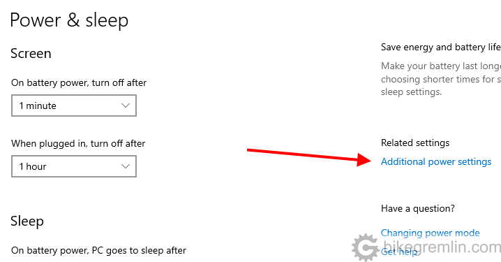 Chose Additiona power settings