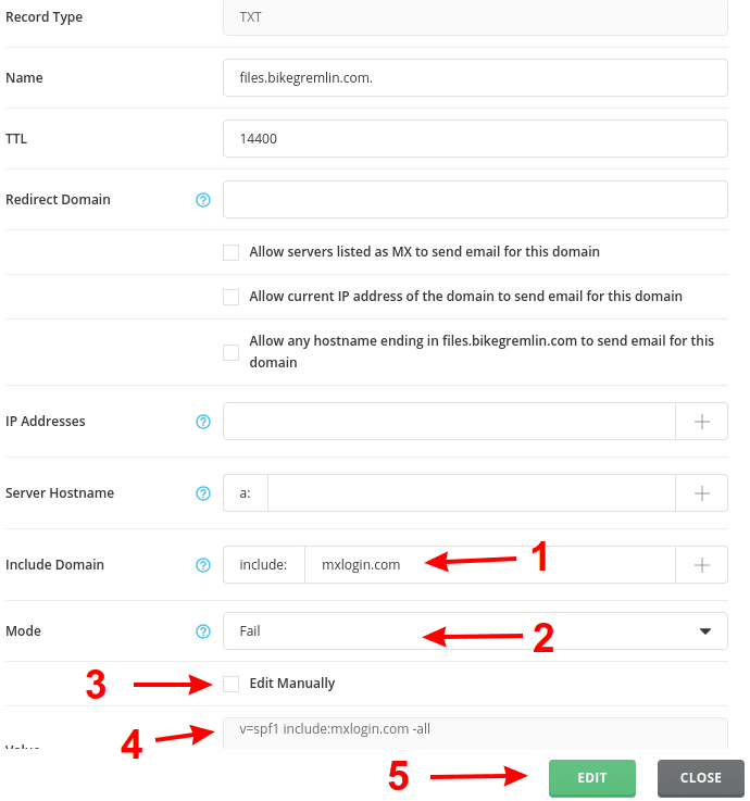 DirectAdmin TXT DNS record for SPF value setting