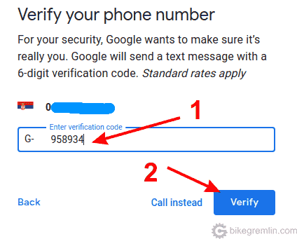 Entering verification code