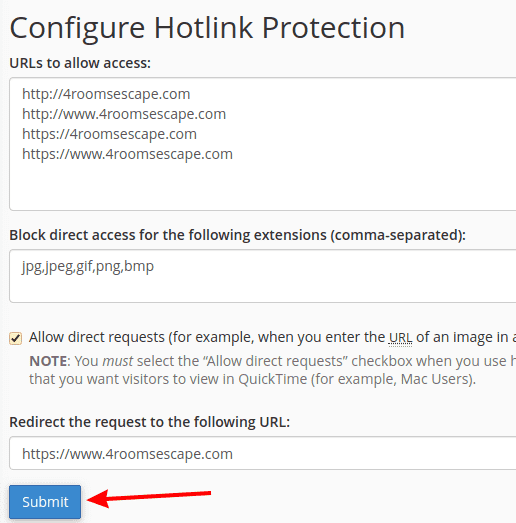 Enabling hotlink protection in cPanel