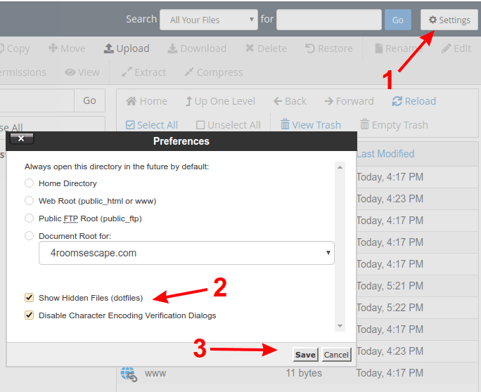 Showing hidden files in cPanel's file manager