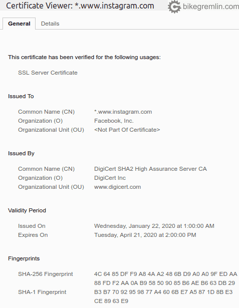 OV SSL/TLS certificate example