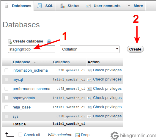 PhpMyAdmin database creation