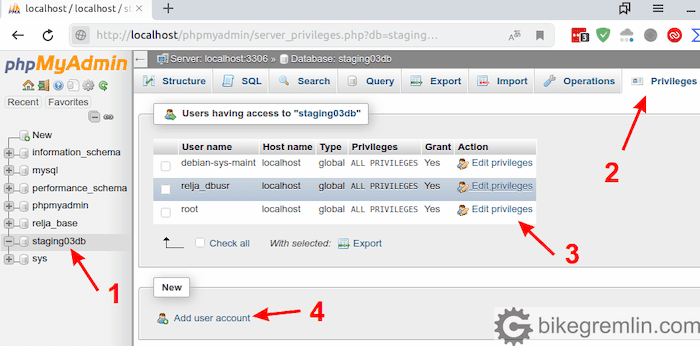 Dodavanje prava (privilegija) korisniku u PhpMyAdmin