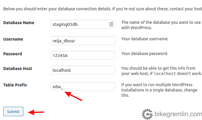 WordPress install setup