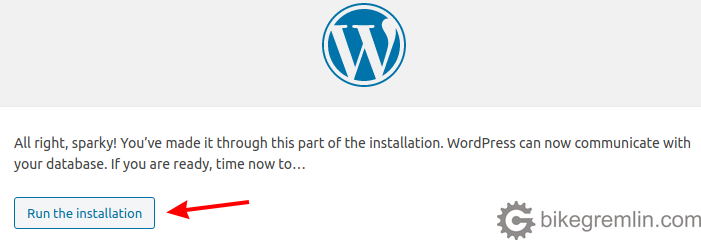 WordPress install - last step