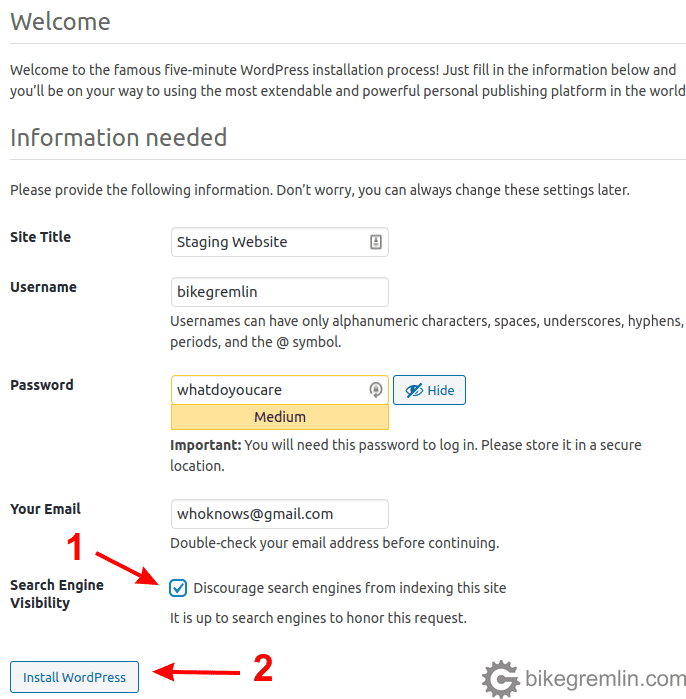 Final step in WordPress installation