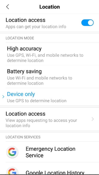 Smartphone location options