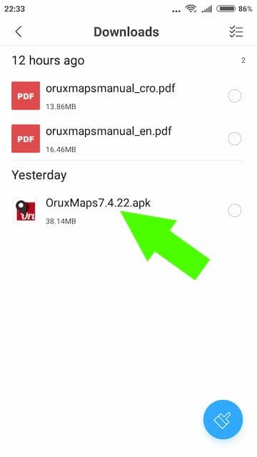 Pokretanje Orux instalacionog fajla