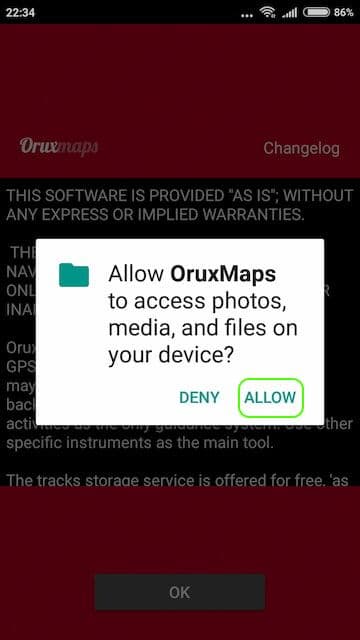 Giving Orux the needed access permissions