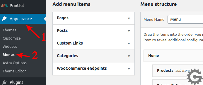 Editing WordPress main menu options