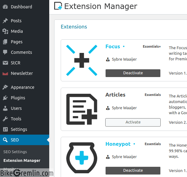 The SEO Framework Pro "Focus" and "Honeypot" extensions - activated