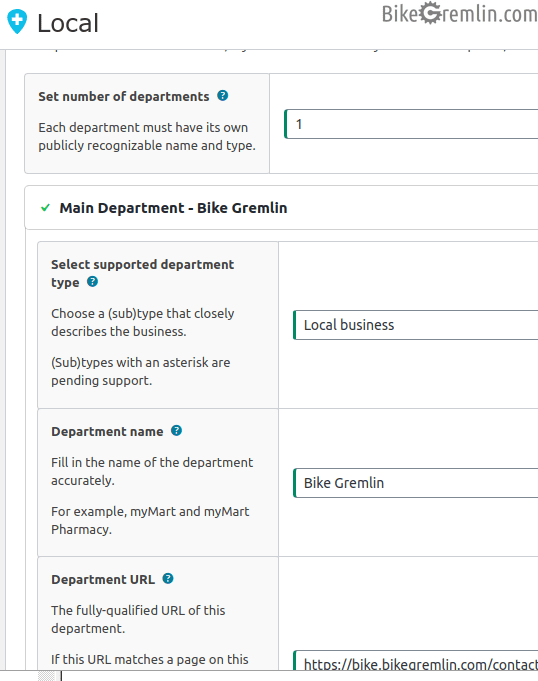 Adding business branch info using the Local extension