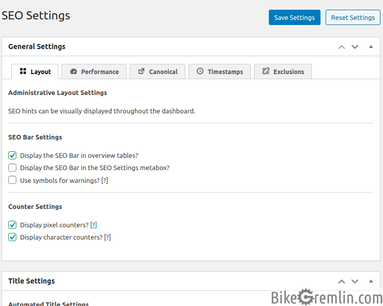 TSF settings - clean and simple