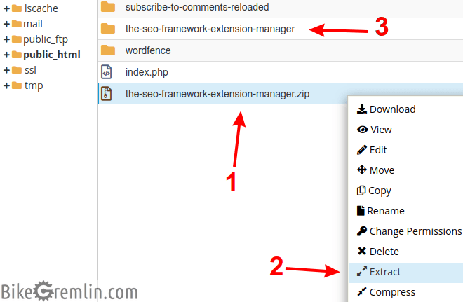 Extracting TSF Extension Manager install .zip file in the plugin directory