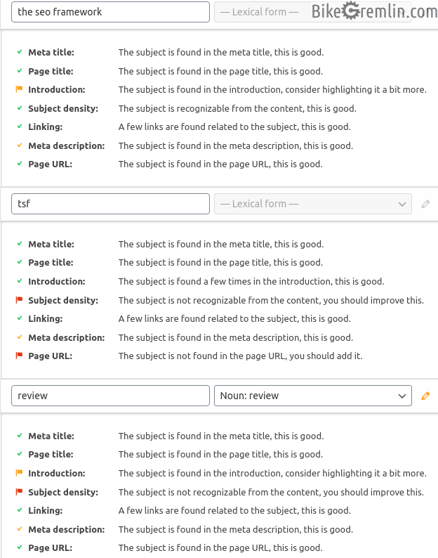 TSF Focus Extension keyword/phrase analysis