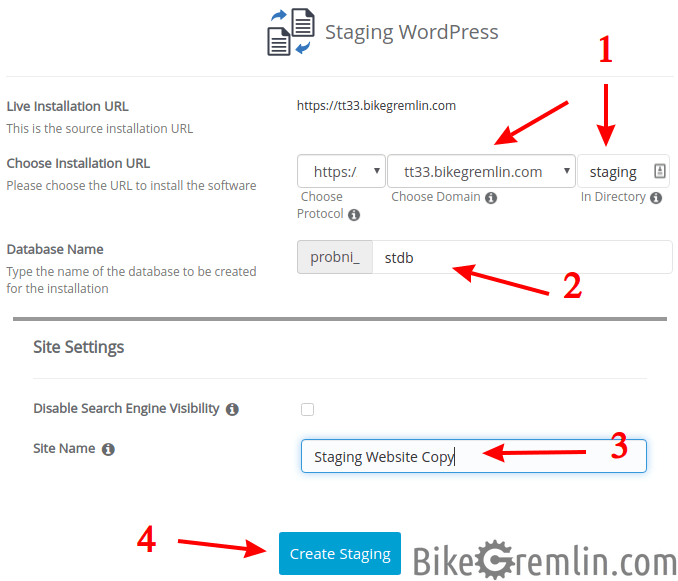 Creating a staging copy of a WordPress website, using Softaculous