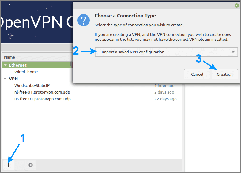 Using GUI to configure our new OpenVPN connection