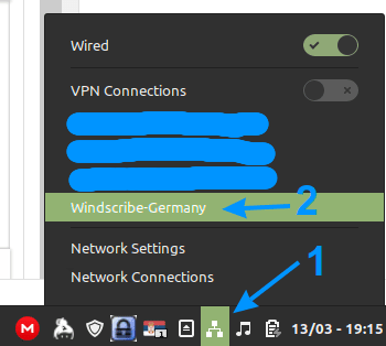 Pokretanje podešene Windscribe OpenVPN konekcije mišem, na Linuksu