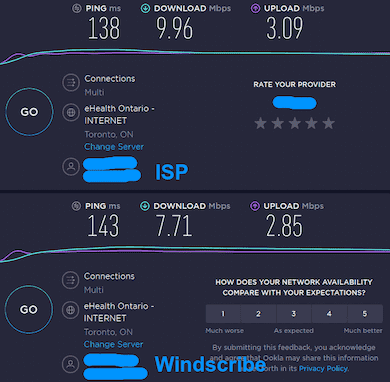 Location "A" Toronto connection speed