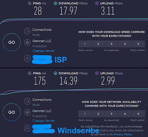 Frankfurt connection speed, from location "A"